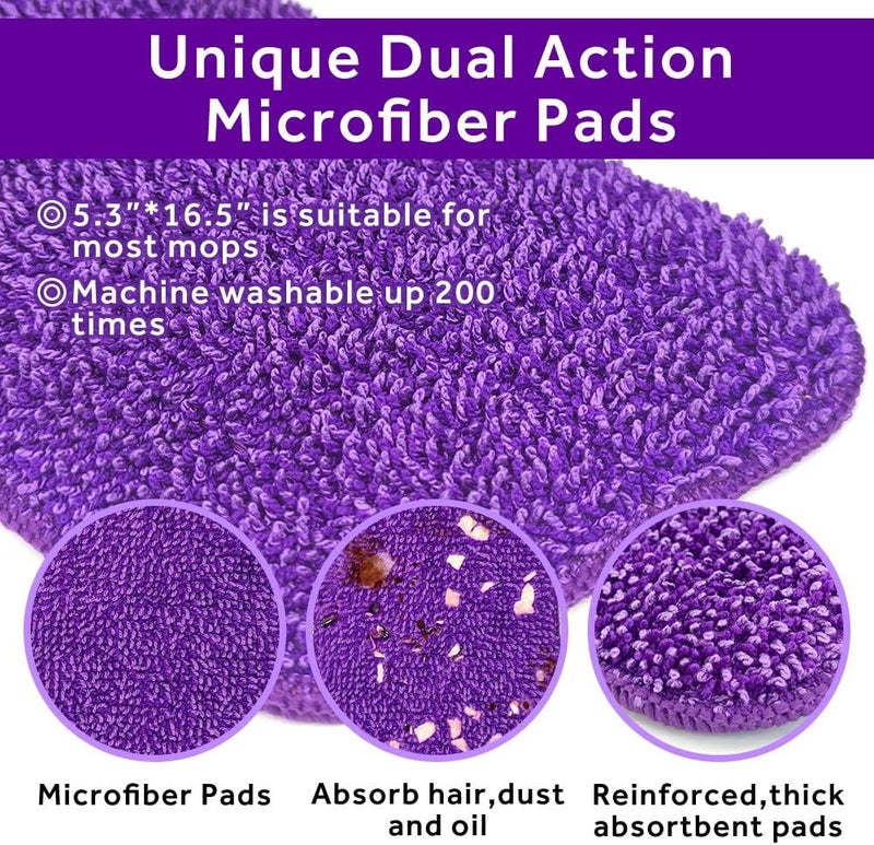 Panda Grip 16.5 inch Mop Pads Refills, 3 Pack Microfiber Reusable Replacement Mop Pads Flat Replacements Heads for Wet Or Dry Floor Cleaning and Scrubbing, Purple Cloth - Image 2